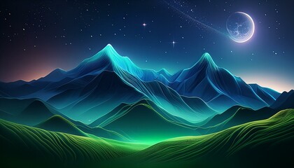 landscape with stars.  Majestic mountains outlined against a starry sky, with gentle moonlight highlighting