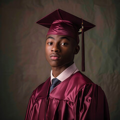 Wall Mural - Senior Year Achievement, Black Student in Maroon Cap and Gown Portrait