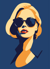 Wall Mural - Fashionable charming blond girl. Young beautiful fashion woman with sunglasses Abstract female portrait, contemporary design, vector illustration