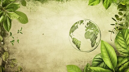 Wall Mural - Earth day ecology concept background. Design with globe map drawing and leaves