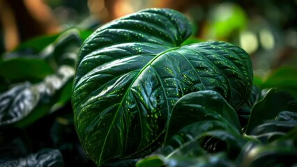 Poster - A leafy green plant with a large leaf that is green and has spots on it. The leaf is in the middle of the plant and is surrounded by other leaves