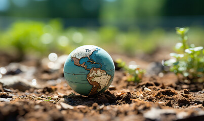 small globe on dirt field