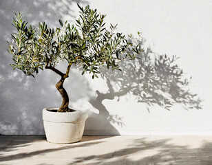 olive tree in pot on white background.