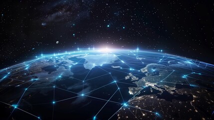 Aufkleber - Global Network Connectivity Spectacular View of Planet Earth from Space during Sunrise, highlighting beauty and interconnectedness, emphasizing global communication and technology