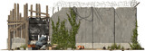 old damaged rotten protective barricade wall barbed wire