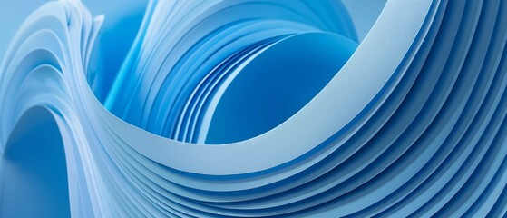 3D blue geometric abstract pattern background with soft curved paper lines.