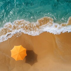 UV radiation impacting a beach scene top view highlighting sun safety awareness digital binary as object Splitcomplementary color scheme