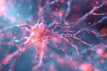 Poster - A digital rendering of a human brain, showcasing intricate details of neurons and connections