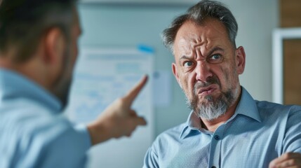 Poster - Man with a beard and mustache making a disgusted face while another man points at him.