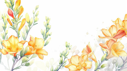 painting watercolor flower background illustration floral nature. Yellow  flower background for greeting cards weddings or birthdays. Copy space. 