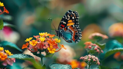 a beautiful butterfly on a bright flower with blurred background