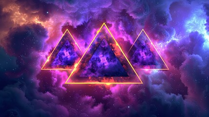 Wall Mural - cosmic neon triangles amidst vibrant galaxy clouds