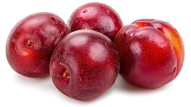 Close-up of fresh ripe plums on white background