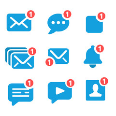 Fototapete - Notification icon set. New e-mail, new message icon. Social media chat notify communication.  illustration fondo trasparente isolato