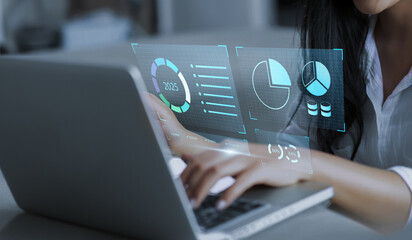 Wall Mural - business analytics tools charts and graphs with statistics to analyze business potential and forecas