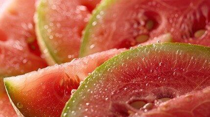 Wall Mural -  A  close-up of slices of watermelon. The slices are arranged in a circular pattern, 