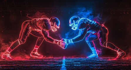 Wall Mural - Two Football Players Playing With a Ball on a Field