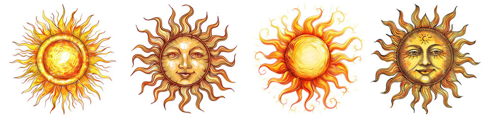 vibrant sun illustrations, mystical and celestial themes transparent background