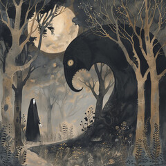 Wall Mural - scene with tree and moon