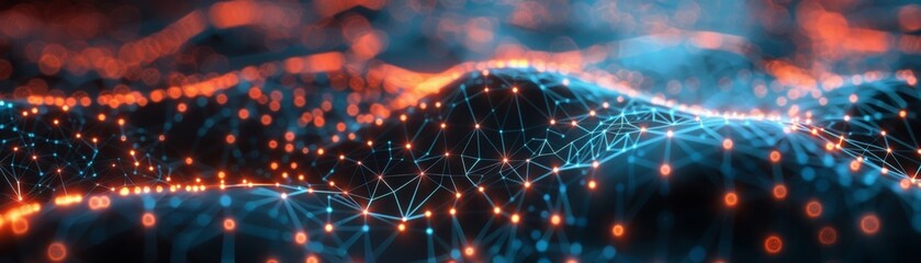 Poster - Detailed examination of a three-dimensional holographic display depicting a worldwide distribution system, linked paths and connecting points