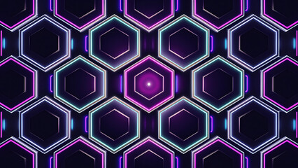 futuristic neon glowing hexagonal pattern background, AI Generative