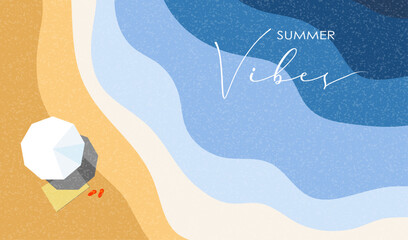 summer vibes abstract background with sea, beach and umbrella, template cover, poster, card, wallpap