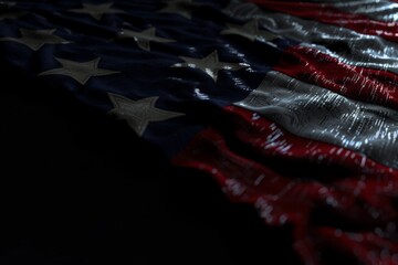 Wall Mural - 3D Rendered American Flag Banner on dark tone