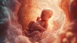 © Ellionn - Little human baby inside mother womb. Small embryo in uterus. Cute unborn child sleep in belly. Origin beginning of life concept. Woman pregnancy. Tiny innocent infant grow. Childbirth medical science