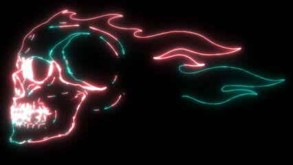 Sticker - neon animation of human skull