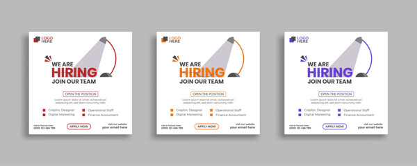 Wall Mural - We are hiring job vacancy social media post or square web banner template vector design	