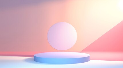 Wall Mural - A showcase for goods against the background of sunset. Illustration. An empty showcase for displaying goods. 3D rendering.