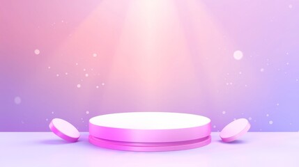 Wall Mural - A pink empty podium with floodlights. An empty showcase for displaying goods. 3D rendering.