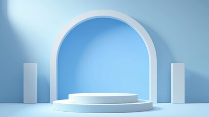 Wall Mural - White round podium arch background.  An empty showcase for displaying goods. 3D rendering.