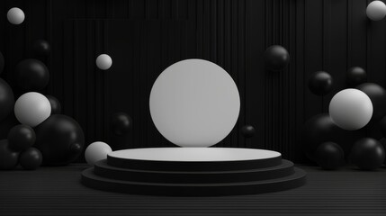Wall Mural - The podium for the product is white and black, an empty showcase for displaying goods. 3D rendering.