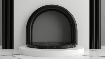 Wall Mural - The podium for the product is white and black, an empty showcase for displaying goods. 3D rendering.