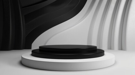 Wall Mural - The podium for the product is white and black, an empty showcase for displaying goods. 3D rendering.