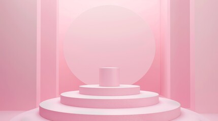 Wall Mural - pink podium with steps.  An empty showcase for displaying goods. 3D rendering.