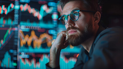 Wall Mural - A finance trade manager examines an indication of the stock market.