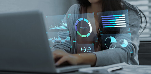 Wall Mural - business analytics tools charts and graphs with statistics to analyze business potential and forecas