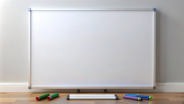 a clean whiteboard with markers, suitable for educational presentations or brainstorming.