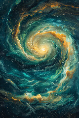 Wall Mural - a spiral galaxy with a yellow and blue swirl