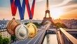 © Marko - medals against the backdrop of Paris with the Eiffel Tower in a blurred background