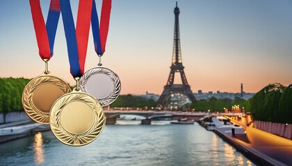 Wall Mural - medals against the backdrop of paris with the eiffel tower in a blurred background