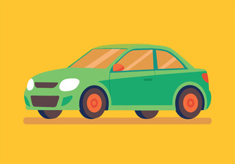 Wall Mural - A green car is parked on a yellow background