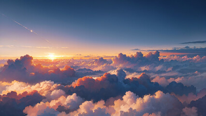 Wall Mural - Anime wallpapers catch the sunset above the majestic clouds