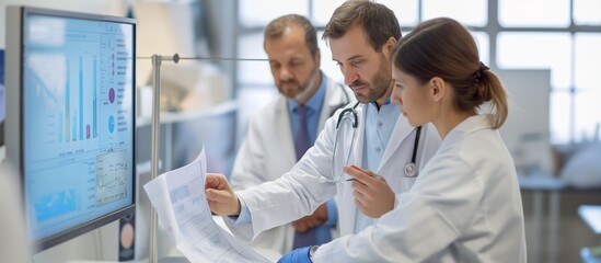 Poster - Medical professionals work in a modern laboratory with hightech equipment, conducting research, analyzing data, and innovating healthcare solutions through collaboration and teamwork