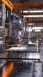 © Piyapan - Show a factory using renewable energy sources and zero waste production methods, industry theme, front view, highlighting sustainable manufacturing, robotic tone, vivid