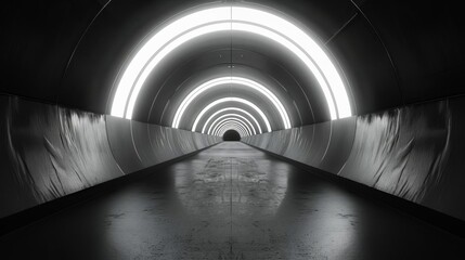 endless black and white tunnel extending into the distance surreal abstract photography