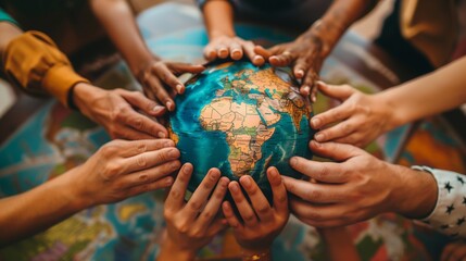 Representatives holding a globe together