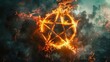© Bijac - fiery pentagram symbol engulfed in flames and smoke dark fantasy horror concept occult witchcraft digital art illustration